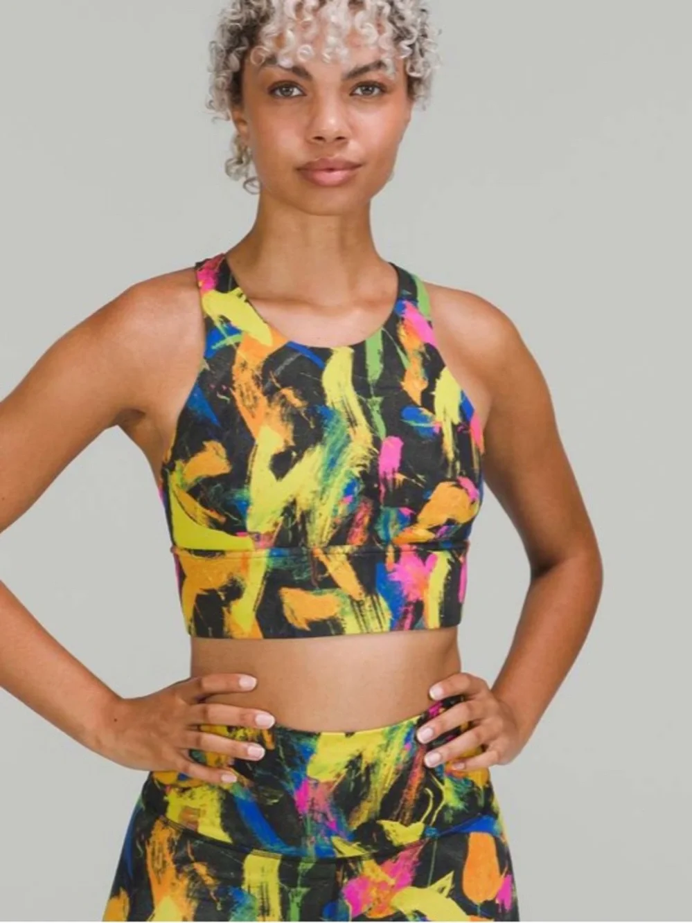 Lululemon Wunder Train Longline Bra Medium Support Undertone Black Multi Size 8